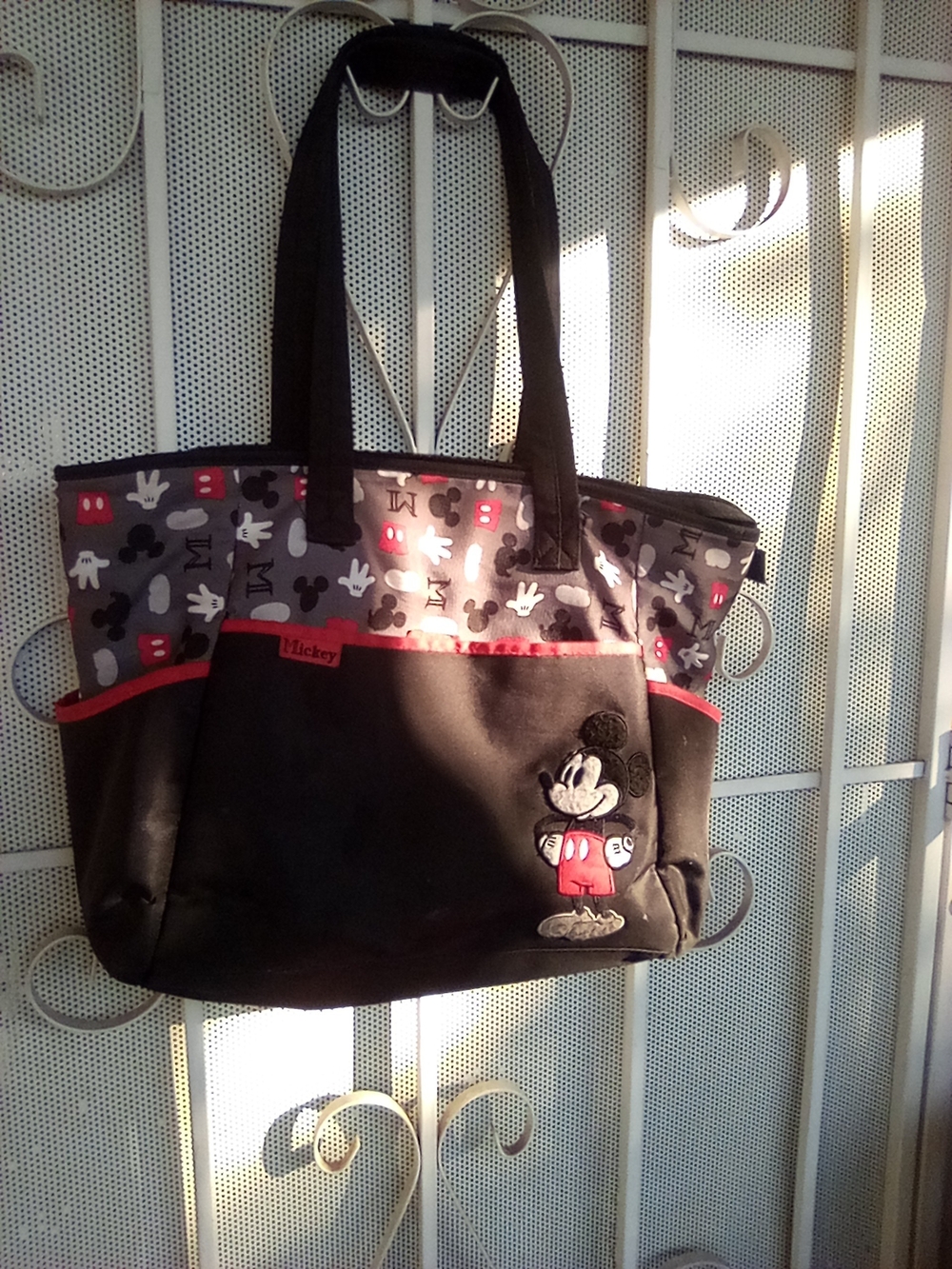 Disney Black, Red & Gray Mickey Embroidered Tote Bag
